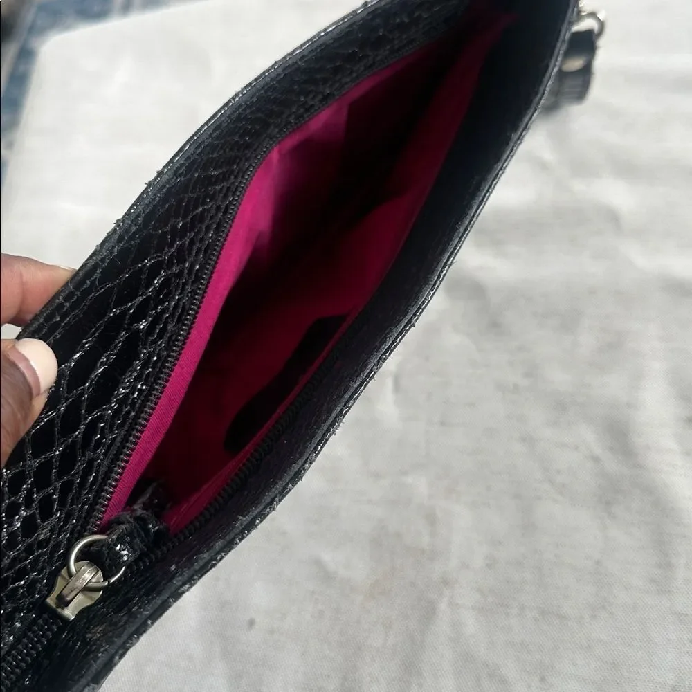 MAURIZIO TAIUTI BLACK LEATHER SNAKESKIN CLUTCH BAG